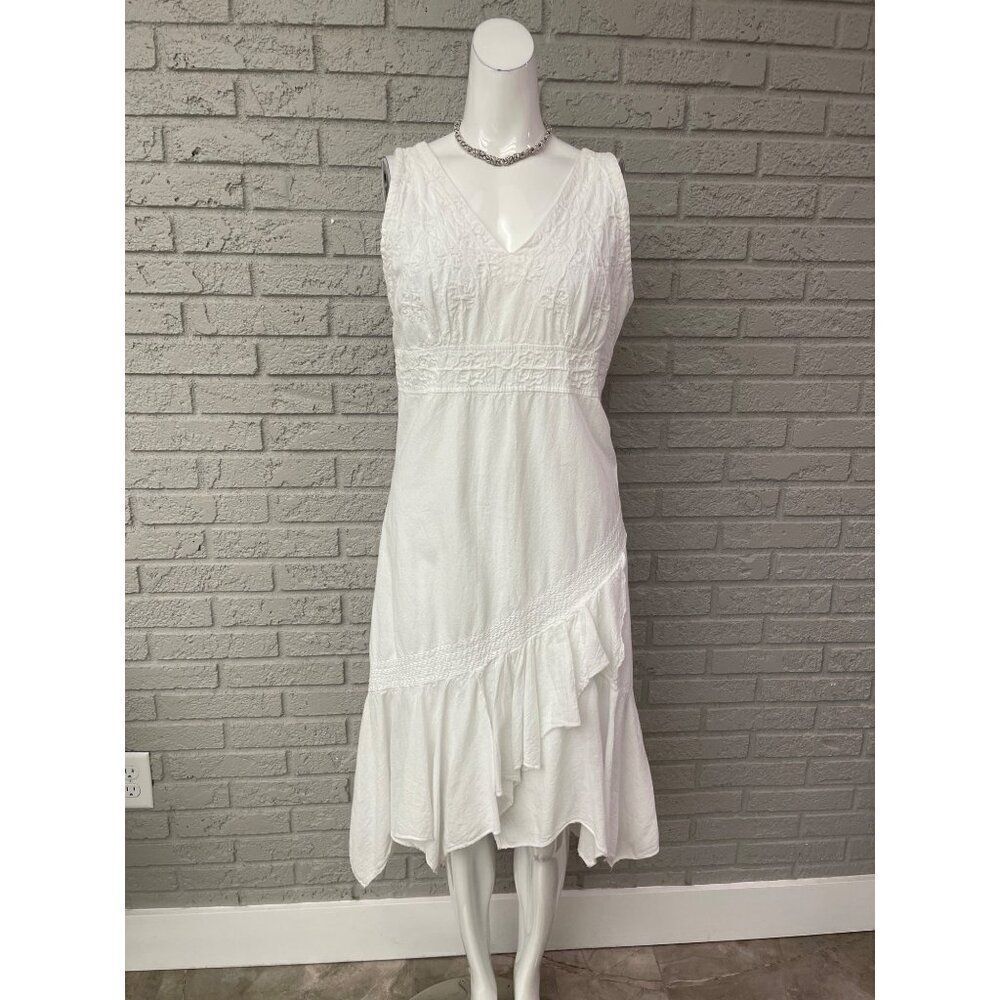 Embroidered White Women Sleeveless Cotton Cove-Up Summer Dress Size S